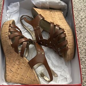 Guess Brown Cork Wedge Sandals with Strappy Design